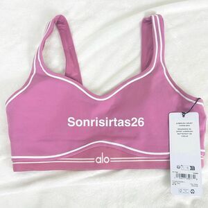 Alo Yoga Airbrush Heart Throb Bra - Pink Wild Rose/White Size M